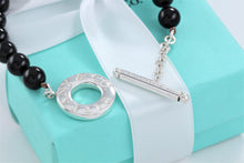 Load image into Gallery viewer, Tiffany &amp; Co. Silver Onyx 8mm Beaded Toggle 8&quot; Bracelet
