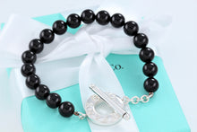 Load image into Gallery viewer, Tiffany &amp; Co. Silver Onyx 8mm Beaded Toggle 8&quot; Bracelet
