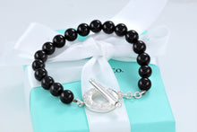 Load image into Gallery viewer, Tiffany &amp; Co. Silver Onyx 8mm Beaded Toggle 8&quot; Bracelet
