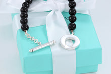 Load image into Gallery viewer, Tiffany &amp; Co. Silver Onyx 8mm Beaded Toggle 8&quot; Bracelet
