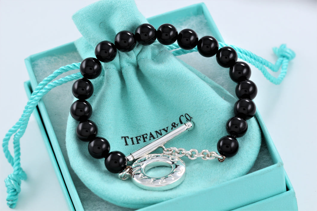 Tiffany & Co. Silver Onyx 8mm Beaded Toggle 8