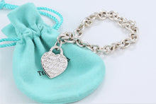 Load image into Gallery viewer, Tiffany &amp; Co. Silver Notes Script Fifth Avenue Heart Charm Bracelet

