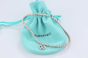 Tiffany & Co. Silver Peace Charm Mini Beaded Bracelet