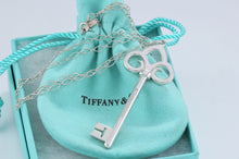 Load image into Gallery viewer, Tiffany &amp; Co. Silver Fleur De Lis Large Key 2.5&quot; Pendant Link 18&quot; Necklace
