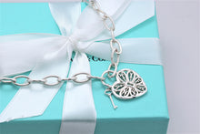 Load image into Gallery viewer, Tiffany &amp; Co. Silver Keyhole Heart Filigree &amp; Mini Key Pendant Oval Link Necklace
