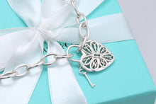 Load image into Gallery viewer, Tiffany &amp; Co. Silver Keyhole Heart Filigree &amp; Mini Key Pendant Oval Link Necklace
