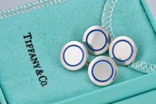 Load image into Gallery viewer, Tiffany &amp; Co. Mens Silver Blue Enamel Dangle Circle Cufflinks Vintage
