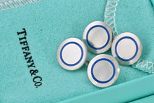 Load image into Gallery viewer, Tiffany &amp; Co. Mens Silver Blue Enamel Dangle Circle Cufflinks Vintage
