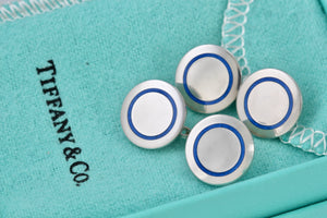 Tiffany & Co. Mens Silver Blue Enamel Dangle Circle Cufflinks Vintage