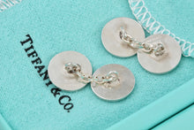 Load image into Gallery viewer, Tiffany &amp; Co. Mens Silver Blue Enamel Dangle Circle Cufflinks Vintage
