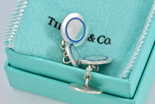 Load image into Gallery viewer, Tiffany &amp; Co. Mens Silver Blue Enamel Dangle Circle Cufflinks Vintage
