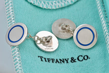 Load image into Gallery viewer, Tiffany &amp; Co. Mens Silver Blue Enamel Dangle Circle Cufflinks Vintage
