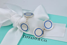 Load image into Gallery viewer, Tiffany &amp; Co. Mens Silver Blue Enamel Dangle Circle Cufflinks Vintage

