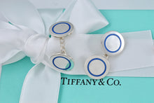 Load image into Gallery viewer, Tiffany &amp; Co. Mens Silver Blue Enamel Dangle Circle Cufflinks Vintage

