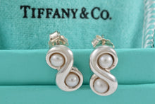 Load image into Gallery viewer, Tiffany &amp; Co. Infinity Silver Pearl Stud Earrings
