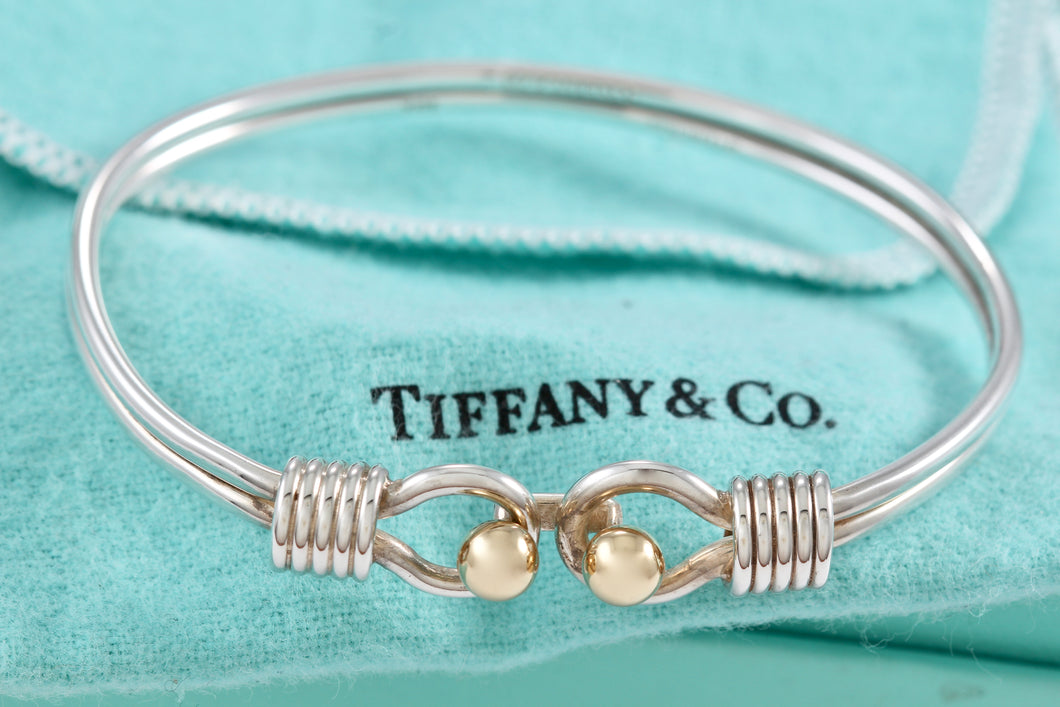 Tiffany & Co. 18K Gold & Silver Double Ball Coil Hook Bracelet