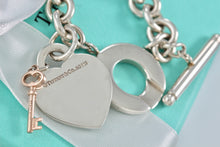 Load image into Gallery viewer, Return To Tiffany &amp; Co. Silver Heart &amp; Rubedo Mini Key Pendant 8mm Link Toggle Bracelet
