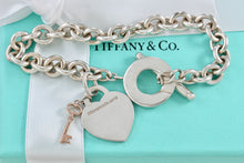 Load image into Gallery viewer, Return To Tiffany &amp; Co. Silver Heart &amp; Rubedo Mini Key Pendant 8mm Link Toggle Bracelet
