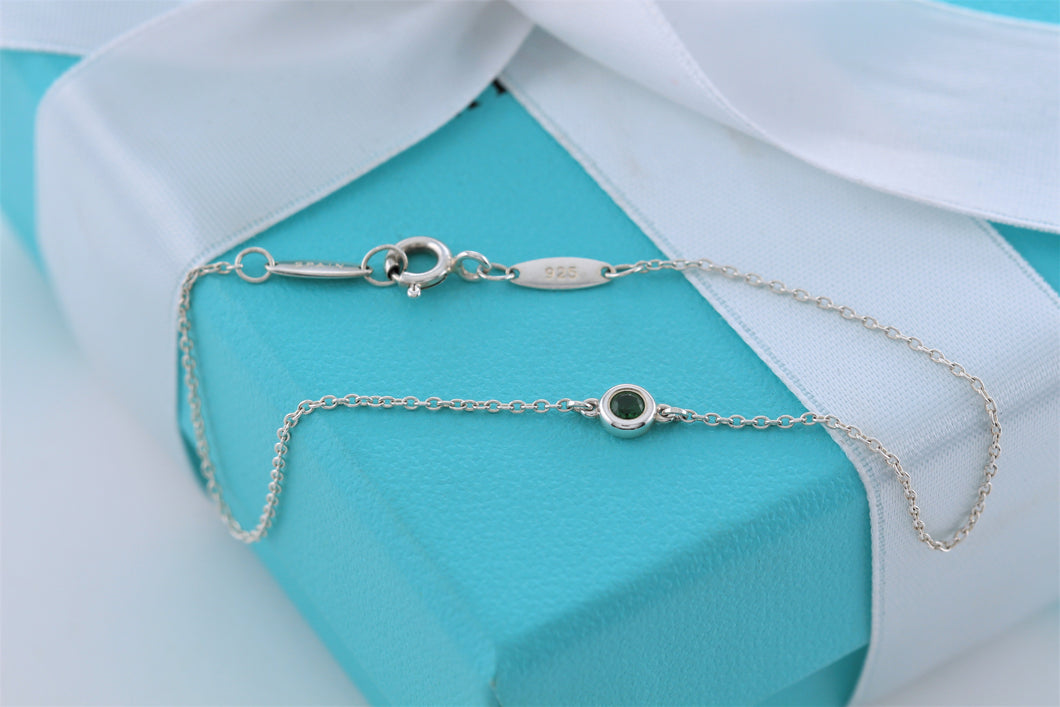 Tiffany & Co. Elsa Peretti Slver Color By The Yard Tsavorite Delicate Chain Bracelet