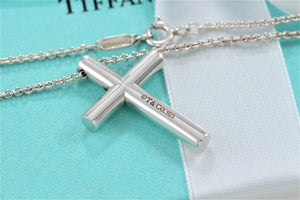 Tiffany & Co. Silver Diamond Large Cross Pendant Necklace