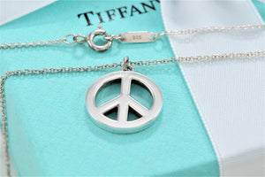 Tiffany & Co. Silver Peace Sign Large Pendant Necklace