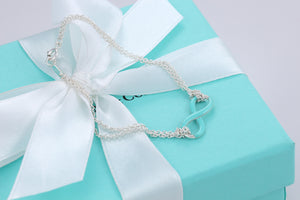 Tiffany & Co. Infinity Silver Blue Enamel Double Chain Bracelet