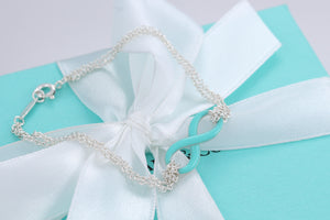 Tiffany & Co. Infinity Silver Blue Enamel Double Chain Bracelet