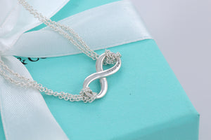 Tiffany & Co. Infinity Silver Blue Enamel Double Chain Bracelet