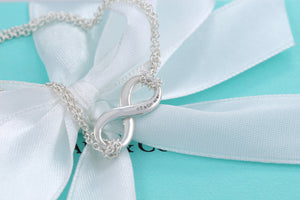 Tiffany & Co. Infinity Silver Blue Enamel Double Chain Bracelet
