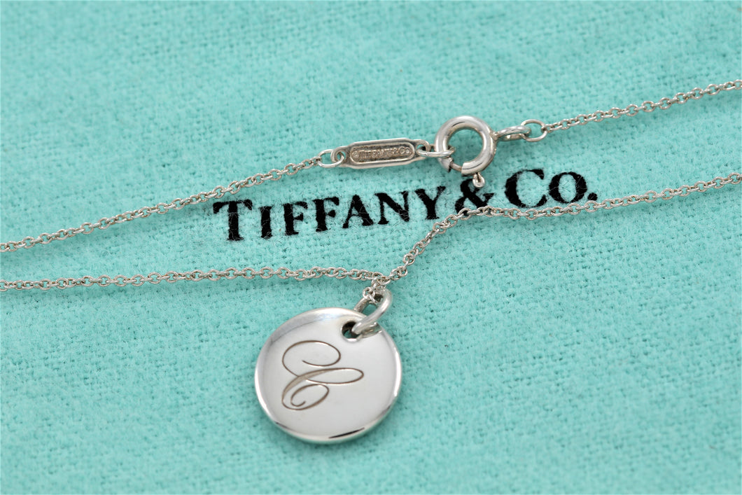 Tiffany & Co. Silver Small Letter ''B'' Disc Pendant Necklace YOURS