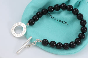 Tiffany & Co. Silver Onyx 8mm Beaded Toggle 8.5" Bracelet New Version