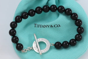 Tiffany & Co. Silver Onyx 8mm Beaded Toggle 8.5" Bracelet New Version