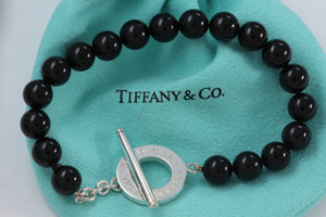 Tiffany & Co. Silver Onyx 8mm Beaded Toggle 8.5" Bracelet New Version