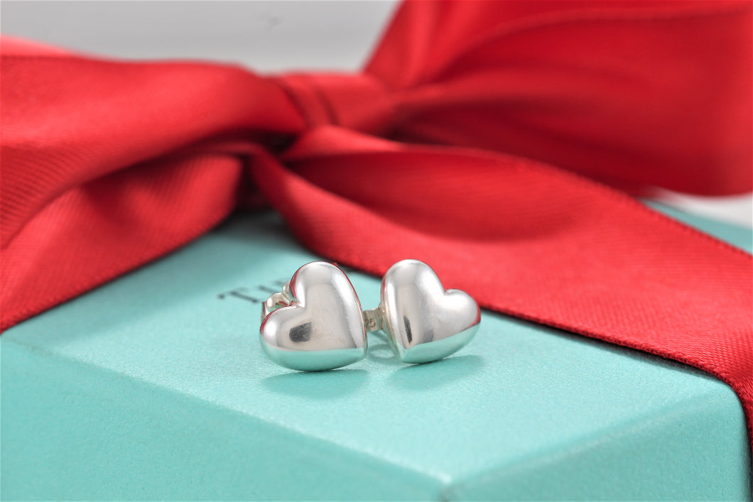 Tiffany & Co. Silver Small Puffy Heart Stud Earrings