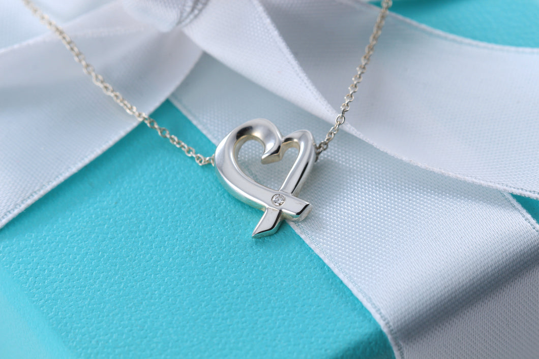 Tiffany & Co. Paloma Picasso Silver Mini Loving Heart Diamond Necklace