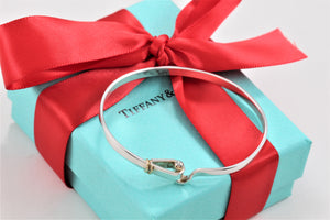 Tiffany & Co. 18K Gold & Silver Hook & Eye Bangle Medium Bracelet Vintage Version 2