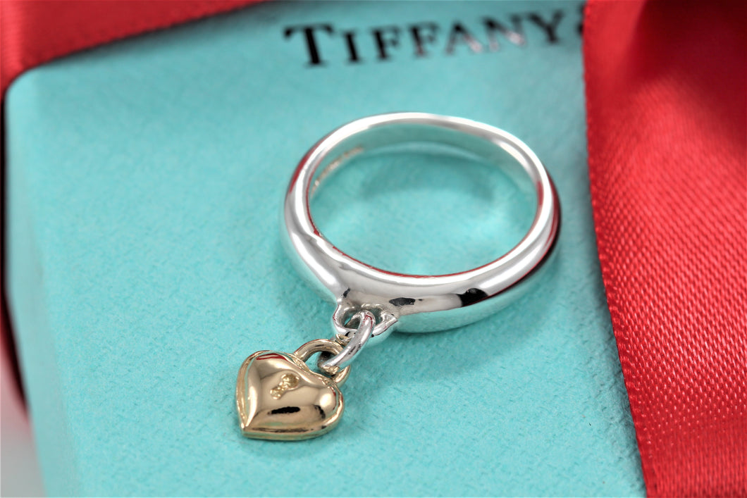 Tiffany & Co. 18K Gold & Silver Dangle Keyhole Mini Heart Ring