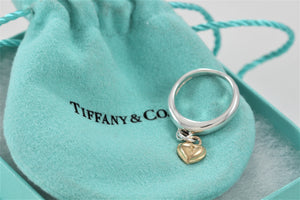 Tiffany & Co. 18K Gold & Silver Dangle Keyhole Mini Heart Ring