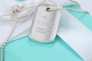 Tiffany & Co. 1837 Silver Dog Tag Pendant Beaded Chain Necklace