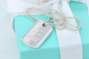 Tiffany & Co. 1837 Silver Dog Tag Pendant Beaded Chain Necklace