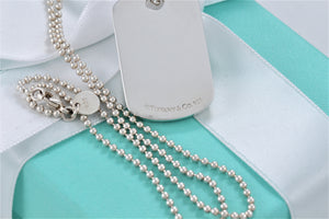 Tiffany & Co. 1837 Silver Dog Tag Pendant Beaded Chain Necklace