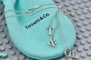 Tiffany & Co. Silver Dangling ''T & Co.'' Dangle Charm Pendant Necklace