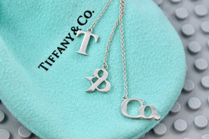 Tiffany & Co. Silver Dangling ''T & Co.'' Dangle Charm Pendant Necklace