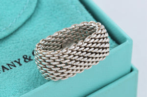 Tiffany & Co. Somerset Mesh Silver Dome Band Ring Size 7.5