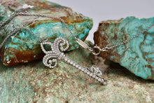 Load image into Gallery viewer, Tiffany &amp; Co. Platinum Diamond Fleur De Lis 1.5&quot; Key Pendant Necklace
