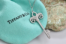 Load image into Gallery viewer, Tiffany &amp; Co. Platinum Diamond Fleur De Lis 1.5&quot; Key Pendant Necklace
