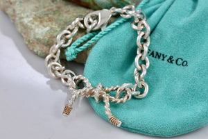 Tiffany & Co. 14K Gold & Silver Twist Ribbon Bow Bracelet Customized