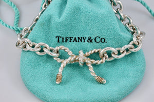 Tiffany & Co. 14K Gold & Silver Twist Ribbon Bow Bracelet Customized