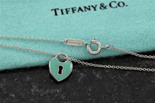 Load image into Gallery viewer, Tiffany &amp; Co. Silver Blue Enamel Mini Keyhole Heart Pendant Necklace
