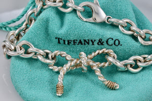 Tiffany & Co. 14K Gold & Silver Twist Ribbon Bow Bracelet Customized